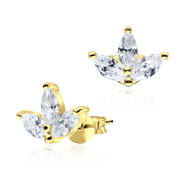 Gold Plated Leaf Shaped CZ Stones Stud Earring STS-2964-GP